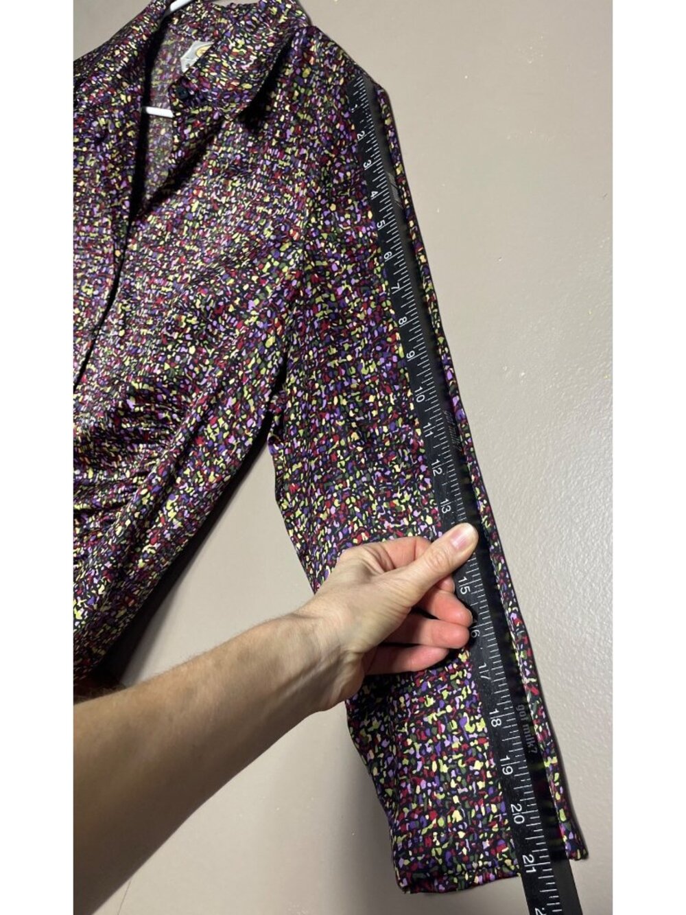 Talbots Silk Abstract Mosaic Blouse Button Colorful Ruched Glam Night Out Wm 14P - Picture 7 of 9